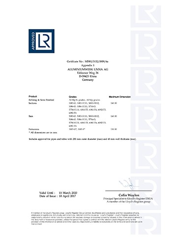 英国劳氏船级社船用铝合金精炼及半成品、-型材、棒材和挤压件制造商认证